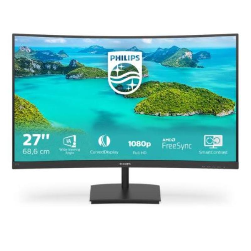 Philips monitor curvo gaming 271e1sca , adaptive sync 75 hz, va led 27``, 1920 x 1080 fhd, 4 ms, hdmi, vga, casse integrate, flicker free, low blue light, vesa, nero