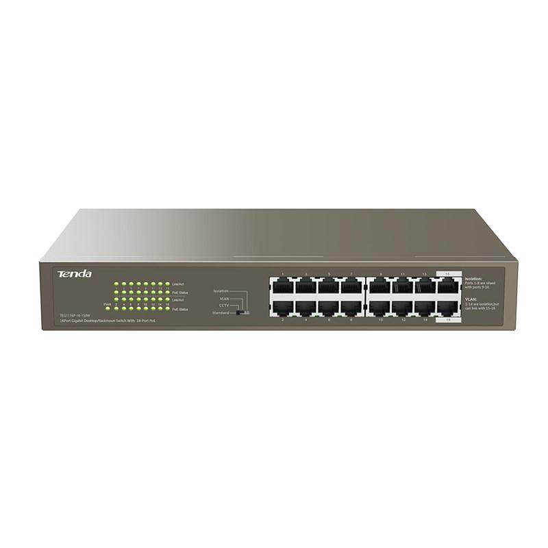 Tenda teg1116p-16-150w switch non gestito 16 porte gigabit 10/100/1000 poe 135 w