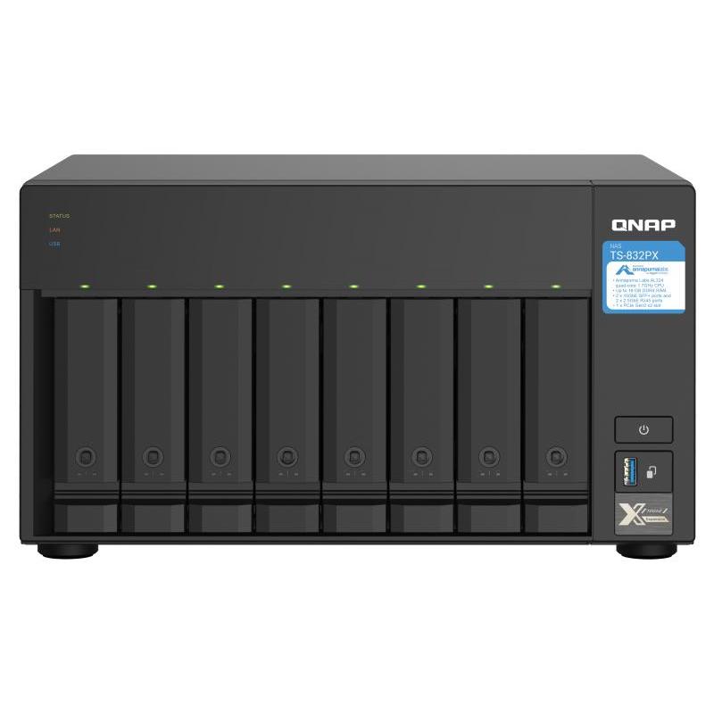 Qnap ts-832px nas chassis tower annapurna labs al324 1.7ghz ram 4gb-8 bay hdd/ssd 2.5/3.5-s.o. qnap turbo system black
