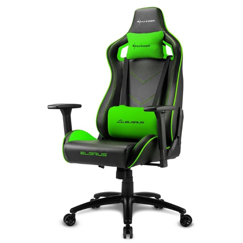 Sharkoon elbrus 2 sedia gaming pelle sintetica braccioli 3d regolabili schienale imbottito e regolabile nero-verde