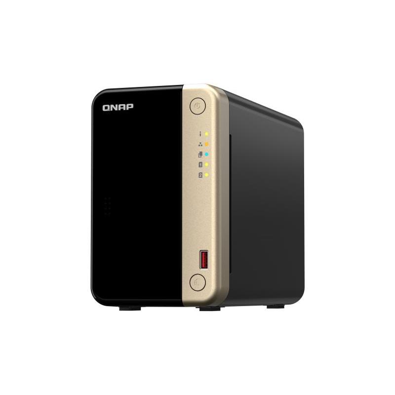 Qnap ts-264 nas chassis tower intel celeron n5095 2ghz ram 8gb-2 bay hdd/ssd 2.5/3.5-lan 10/100/1000/2500 mbps colore nero/gold