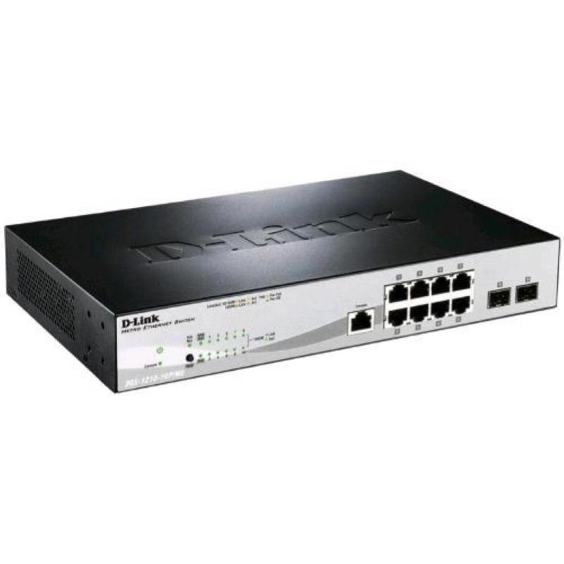 D-link web smart dgs-1210-10p/me switch gestito l2 - 8 x 10/100/1000 (poe) + 2 x gigabit sfp poe (78 w) montabile su rack