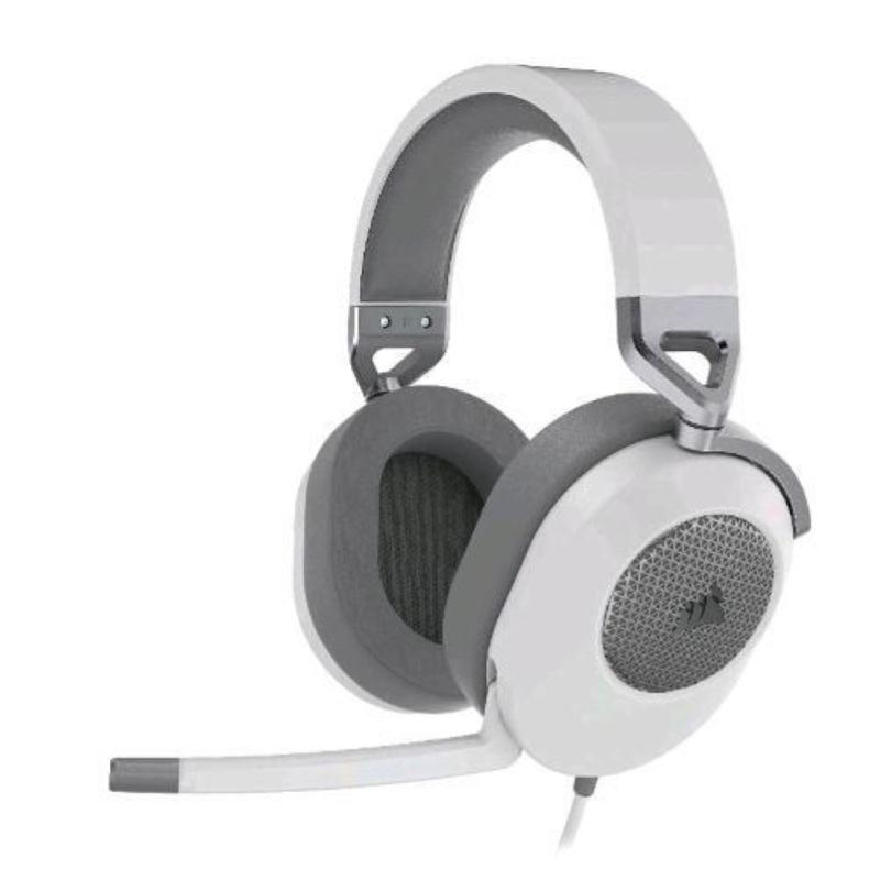 Corsair hs65 surround cuffiagaming con microfono omnidirezionale audio dolby surround 7.1 tecnologia sonarworks soundid controllo del volume su padiglione jack 3.5 compatibile pc xbox ps4 mobile bianco grigio
