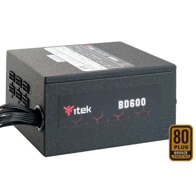 Itek alimentatore bd600 - 600w, 80plus bronze, pfc attivo, ventola hdb 12cm, dc to dc, semi modulare