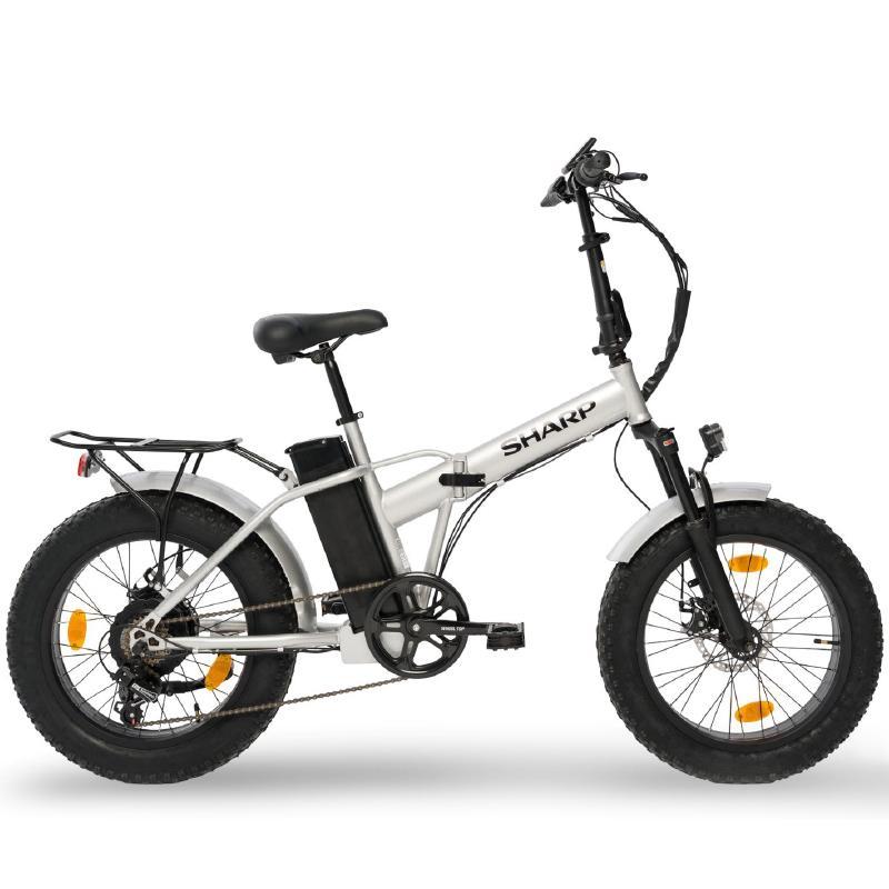 Sharp bk-fm03-es - bicicletta elettrica pieghevole fat e-bike (silver) - ruote 20x4 - motore 250w - batteria 48v 13ah - telaio acciaio - 6 marce