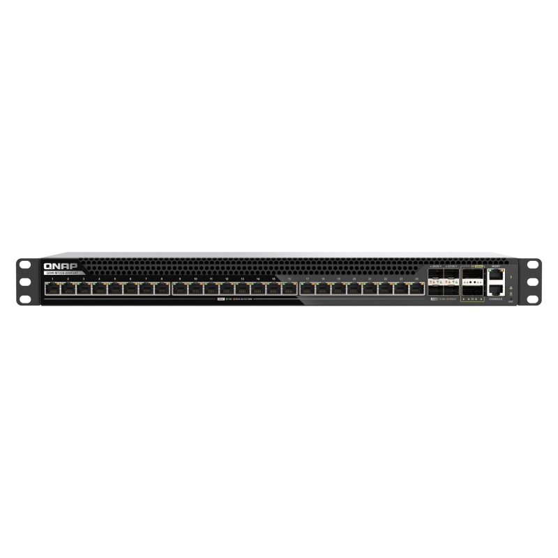 Qnap management switch, 2 ports 100gbe, 4 ports 25gbe, 24 ports 10gbe rj45, rackmount design - qsw-m7230-2x4f24t