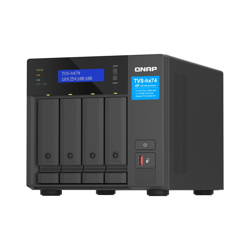 Nas tower qnap hero tvs-h474-i3-8g 4hd nohdd 2.5/3.5+ 2x m.2 pcie 2x2.5gbe 8gb ddr4 ram hdmi intel i3-12100 4core