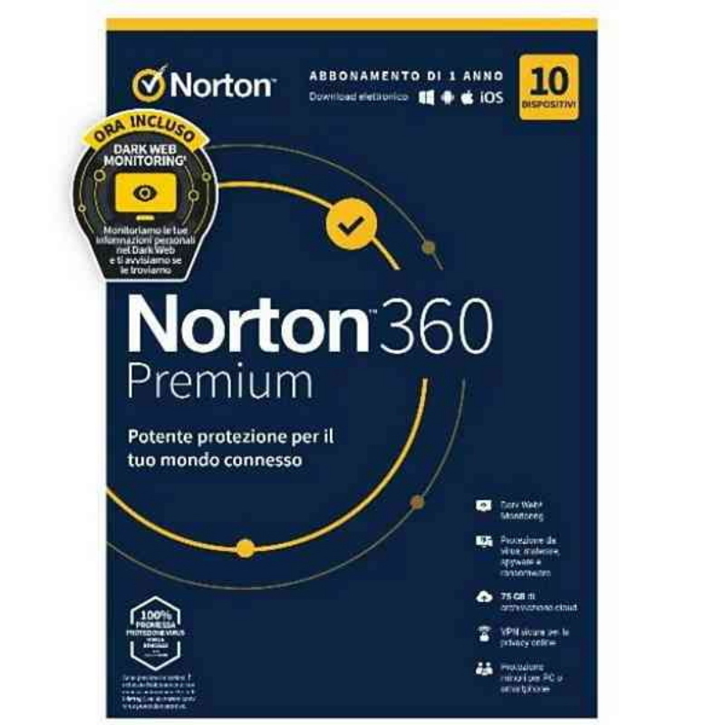 Software antivirus box 360 premium - 10 dispositivi 75gb (fc-21429125)