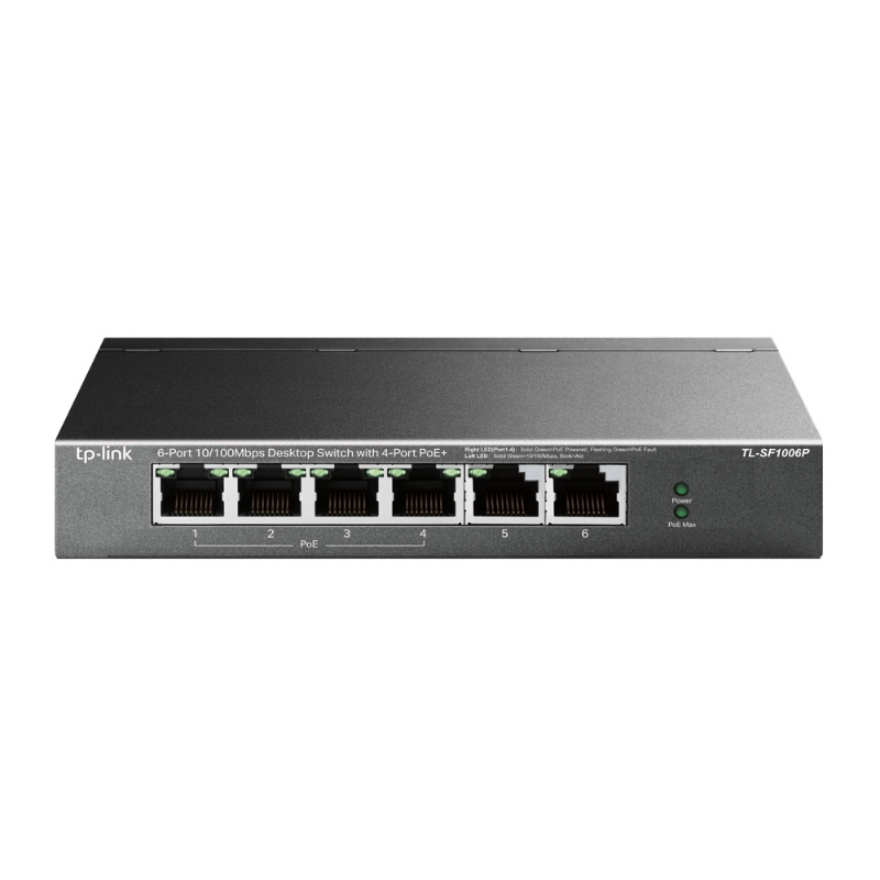 Switch tp-link tl-sf1006p 6p lan 10/100m di cui 4 poe+ (fino a 67w) trasmissione dati e alimentazione fino a 250 m